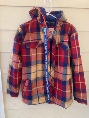 Levi's Boys' Sherpa-Lined Hooded Flannel Shirt Jacket - Size L (14/16)